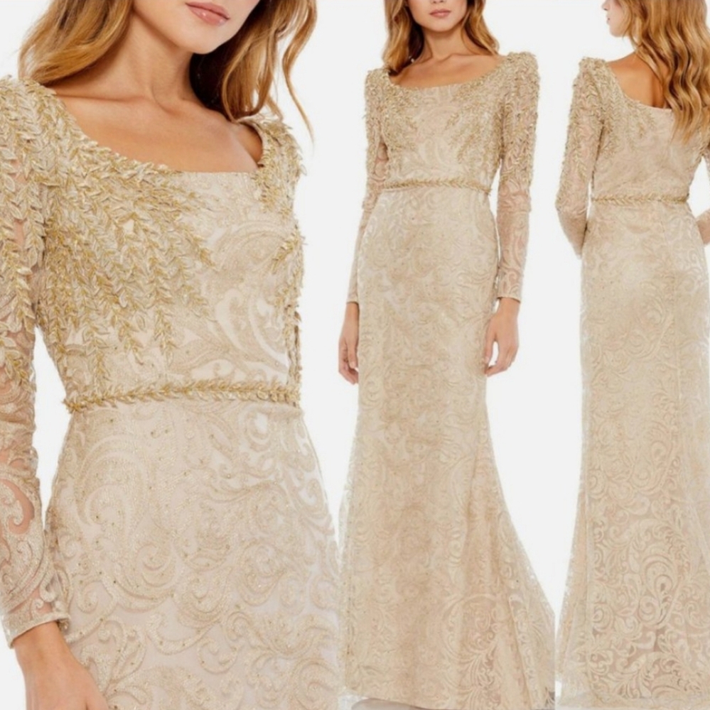 Mac Dugaal Elegant Gold Lace Dress